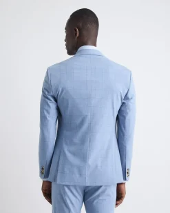 Slim-Fit Sky Blue Windowpane Suit Blazer