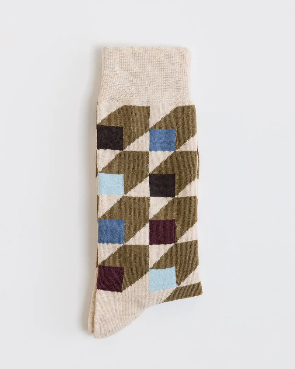 Socks with Square Geometric Pattern