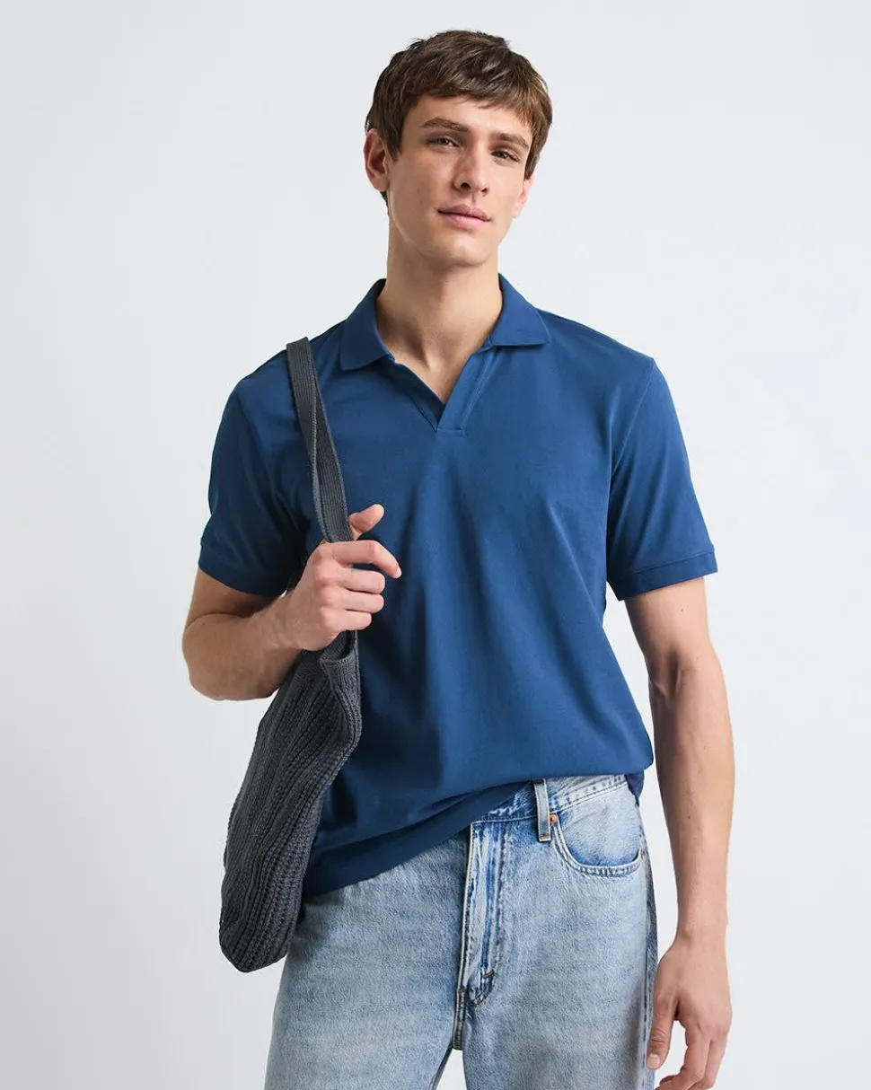 Solid CoolMax (R) Short-Sleeve Polo with Johnny Collar