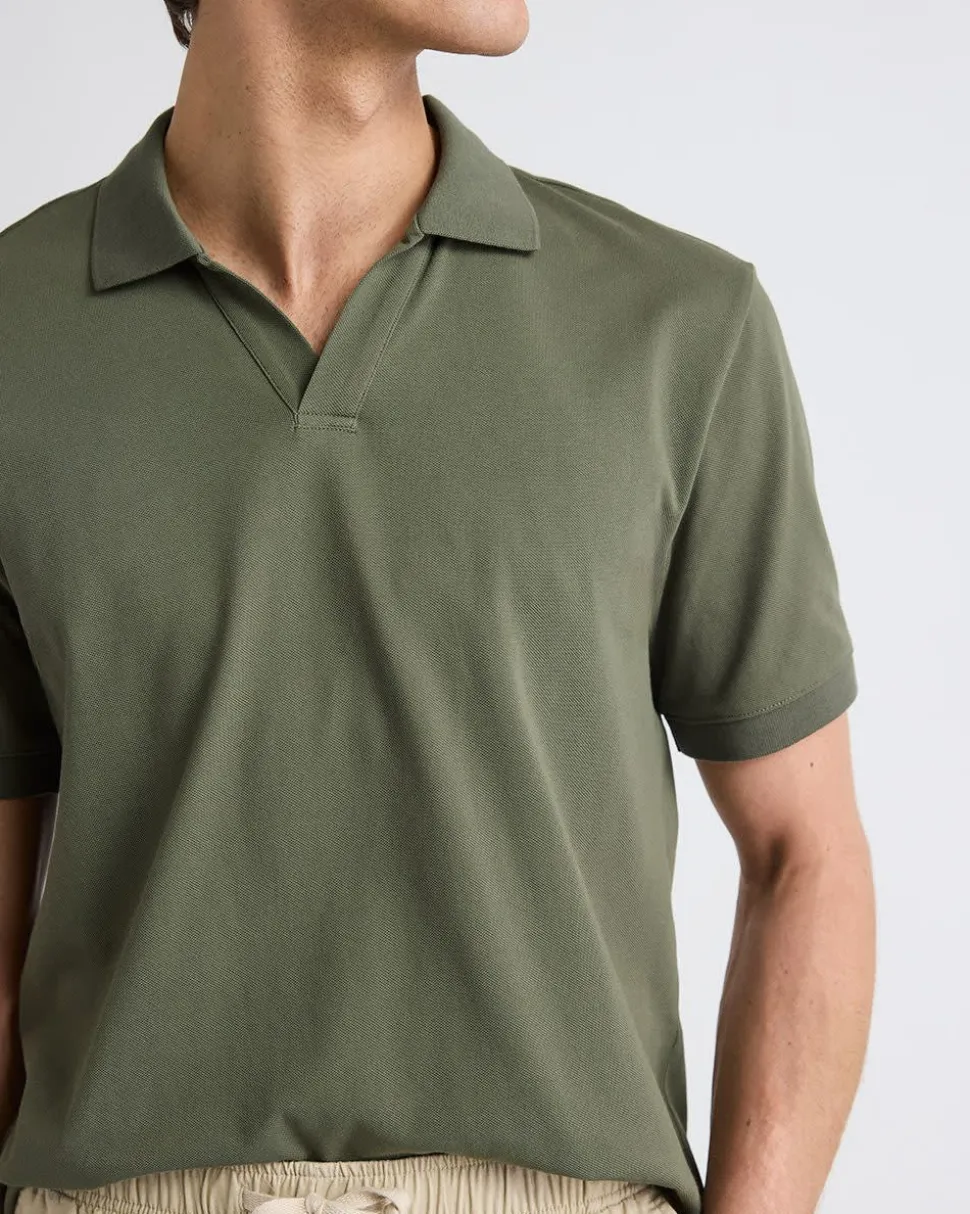 Solid CoolMax (R) Short-Sleeve Polo with Johnny Collar