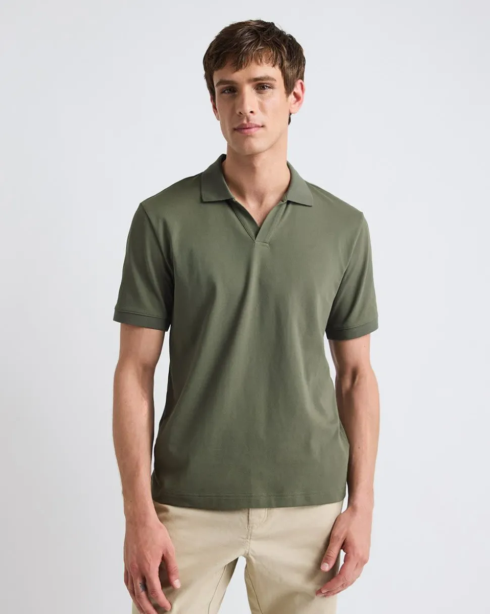Solid CoolMax (R) Short-Sleeve Polo with Johnny Collar