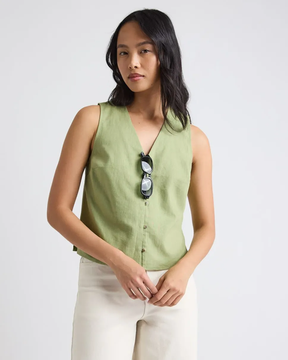 Solid Sleeveless Linen-Blend Blouse