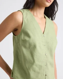 Solid Sleeveless Linen-Blend Blouse
