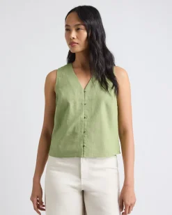 Solid Sleeveless Linen-Blend Blouse