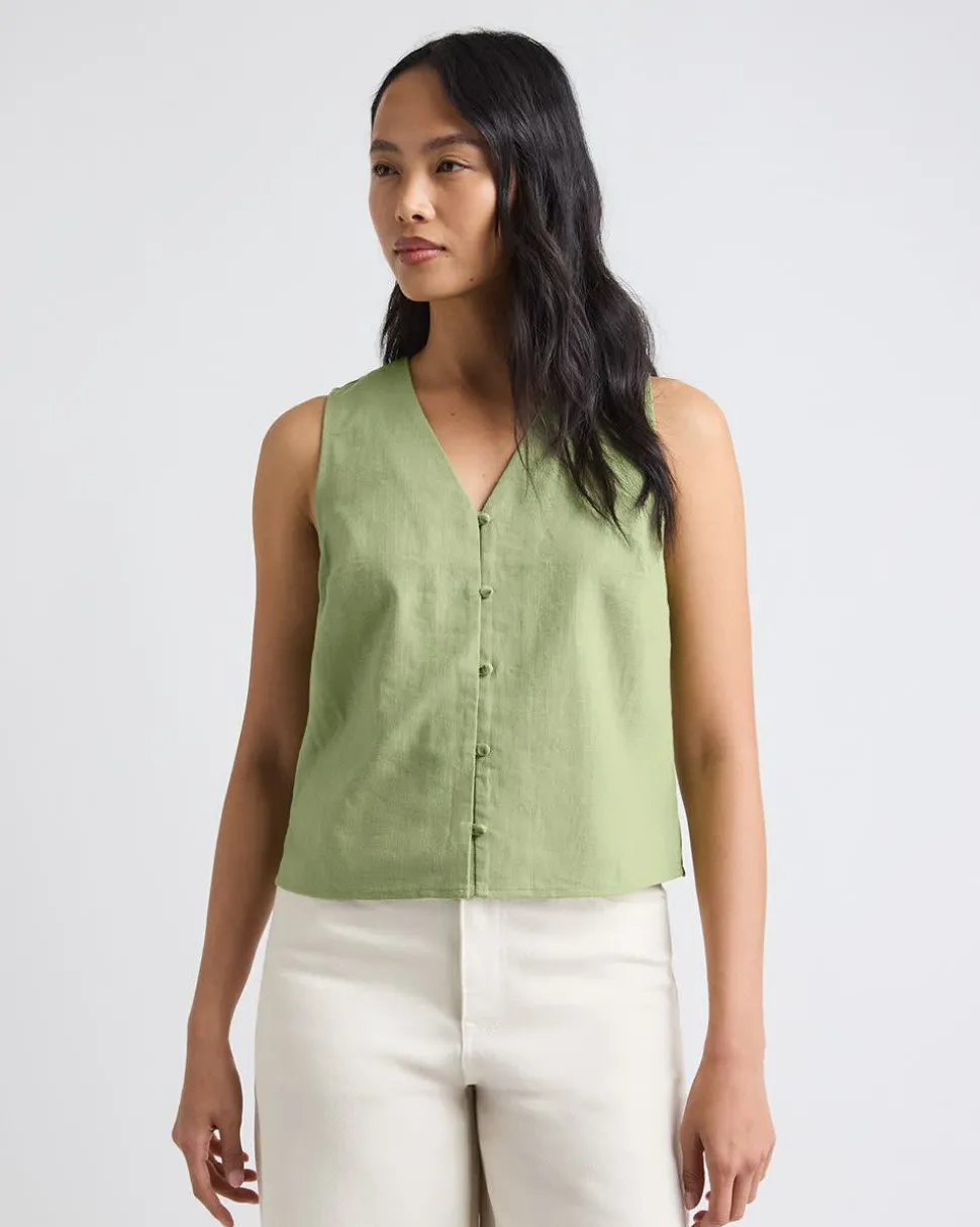 Solid Sleeveless Linen-Blend Blouse