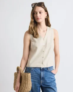 Solid Sleeveless Linen-Blend Blouse