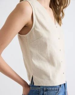 Solid Sleeveless Linen-Blend Blouse