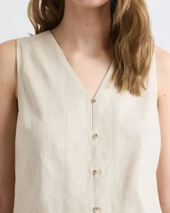 Solid Sleeveless Linen-Blend Blouse