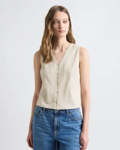 Solid Sleeveless Linen-Blend Blouse