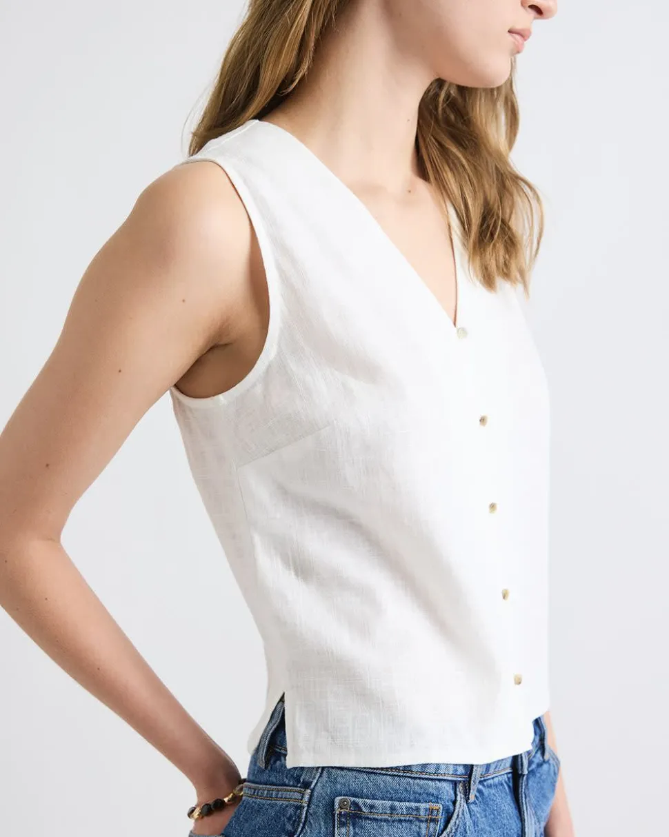 Solid Sleeveless Linen-Blend Blouse