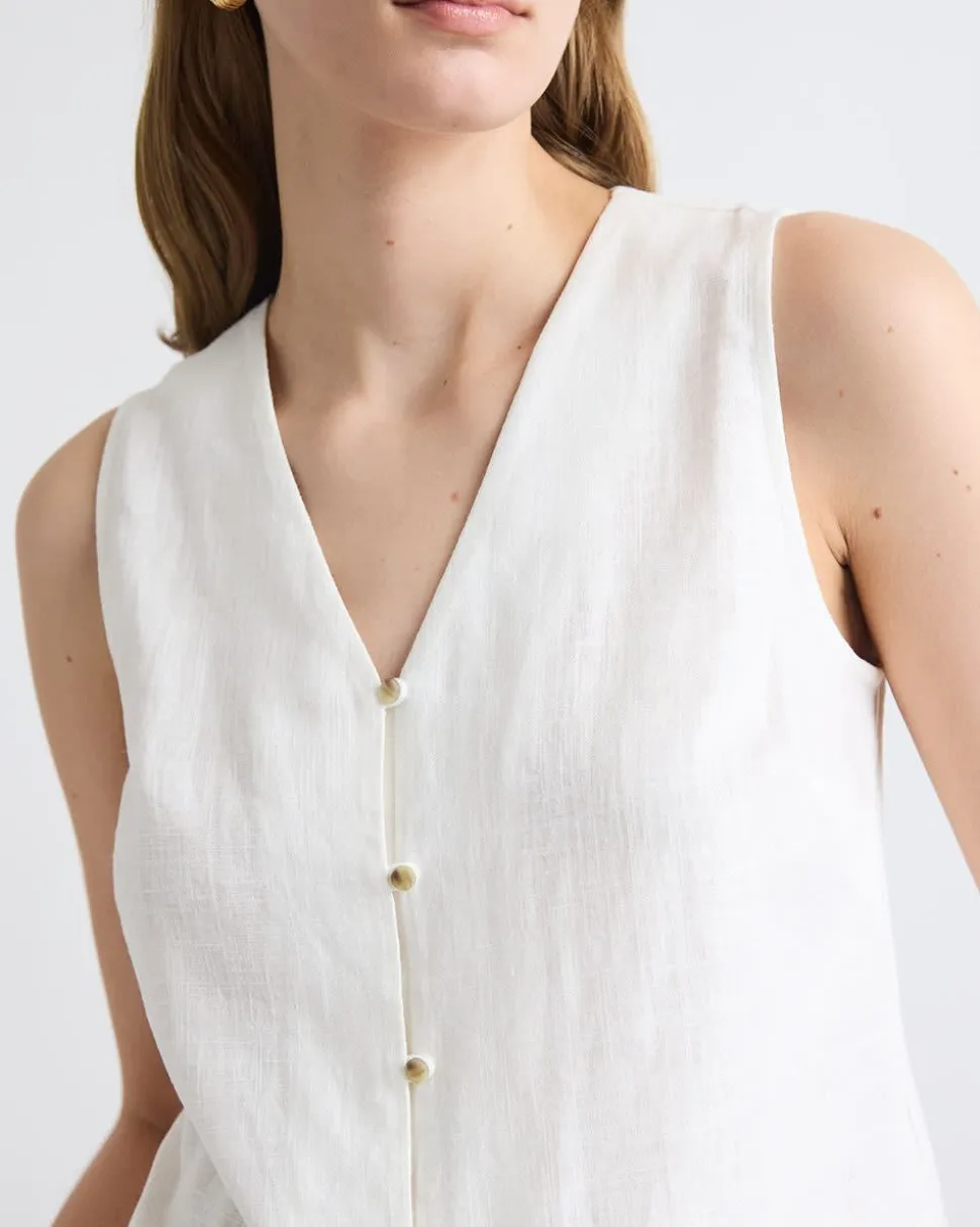 Solid Sleeveless Linen-Blend Blouse