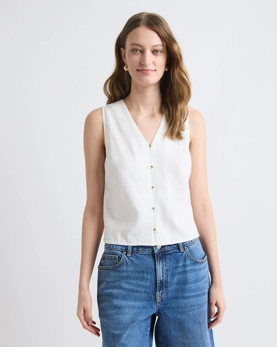 Solid Sleeveless Linen-Blend Blouse