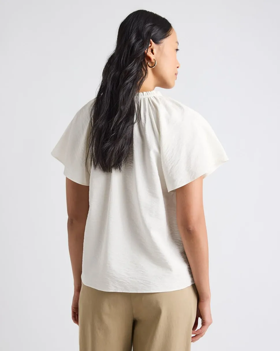 Split-Neck Blouse with Short Flutter Sleeves