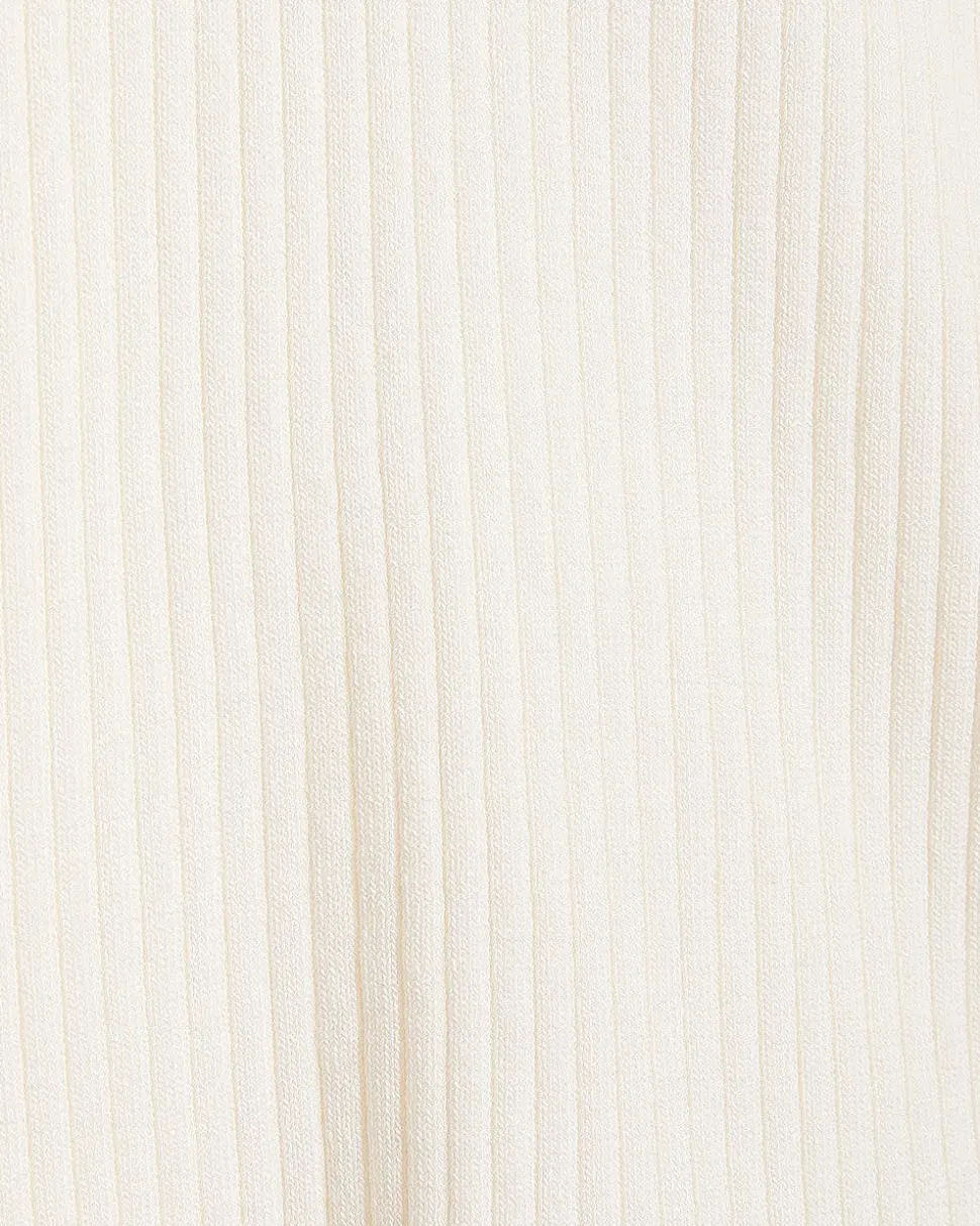 Split-Neck Elbow-Sleeve Ribbed Sweater