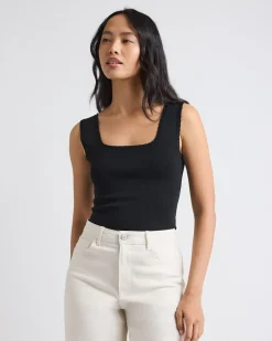 Square-Neck Fitted Textured Tank