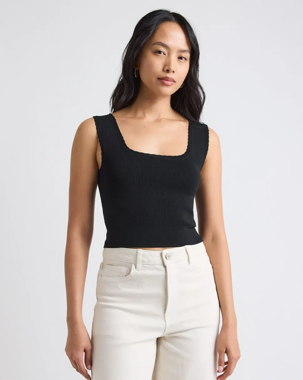 Square-Neck Fitted Textured Tank