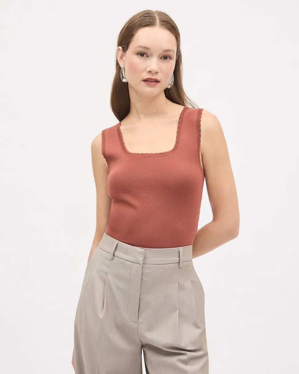 Square-Neck Fitted Textured Tank