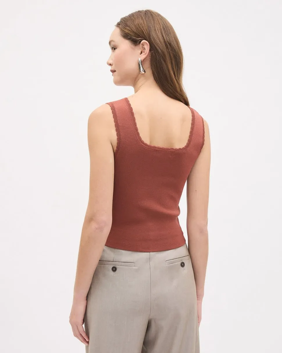Square-Neck Fitted Textured Tank