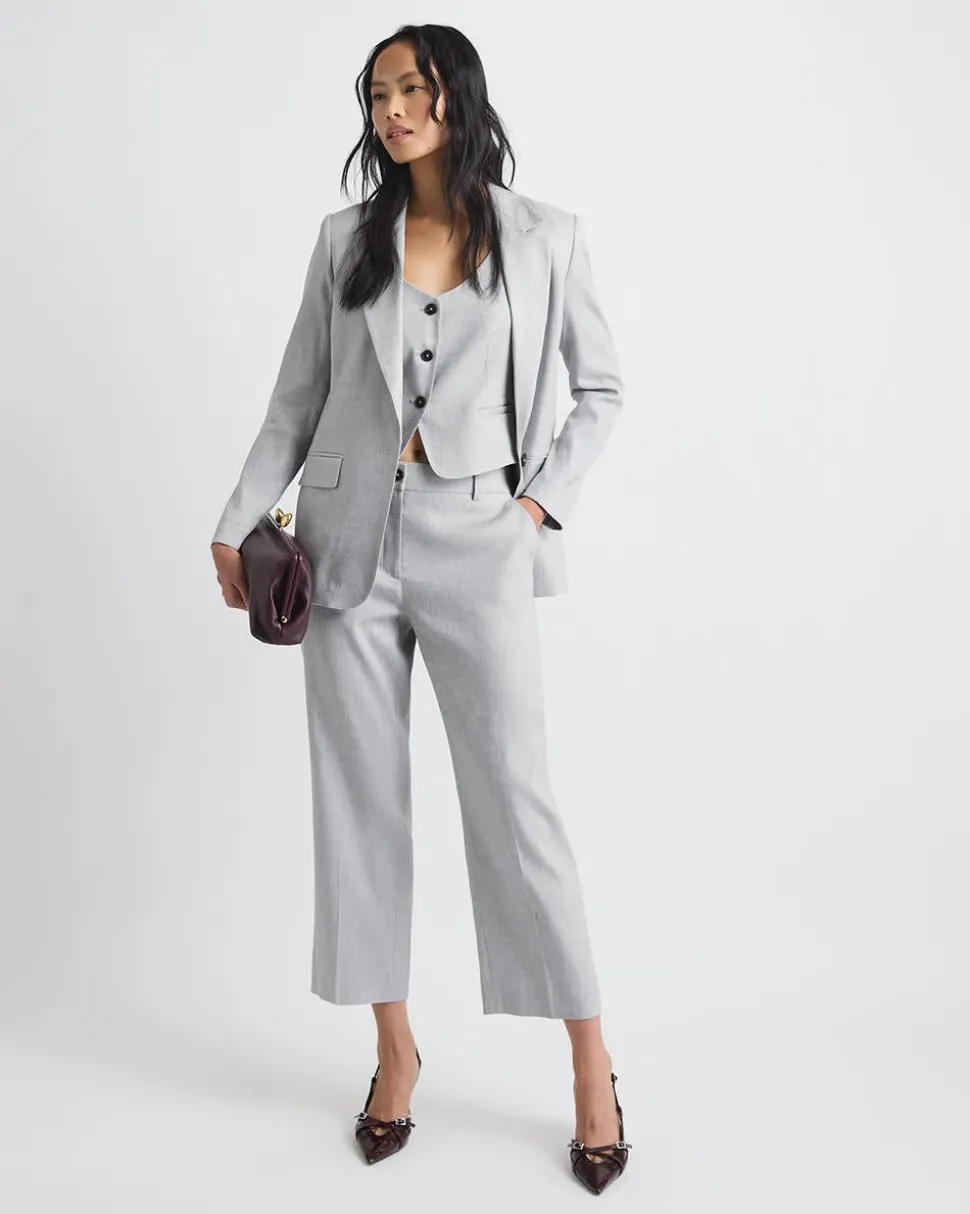 Straight-Leg Mid-Rise Grey-Linen Ankle Pant