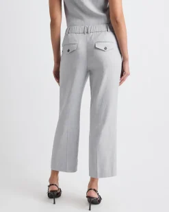 Straight-Leg Mid-Rise Grey-Linen Ankle Pant