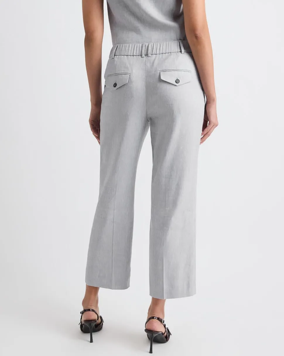 Straight-Leg Mid-Rise Grey-Linen Ankle Pant