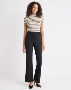 Striped Cap-Sleeve Mock-Neck Top