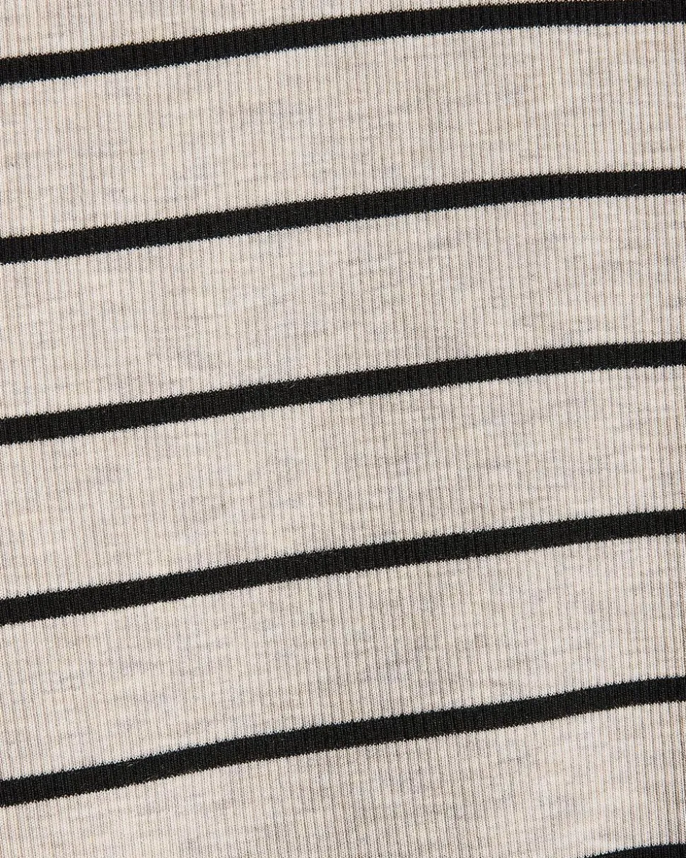 Striped Cap-Sleeve Mock-Neck Top