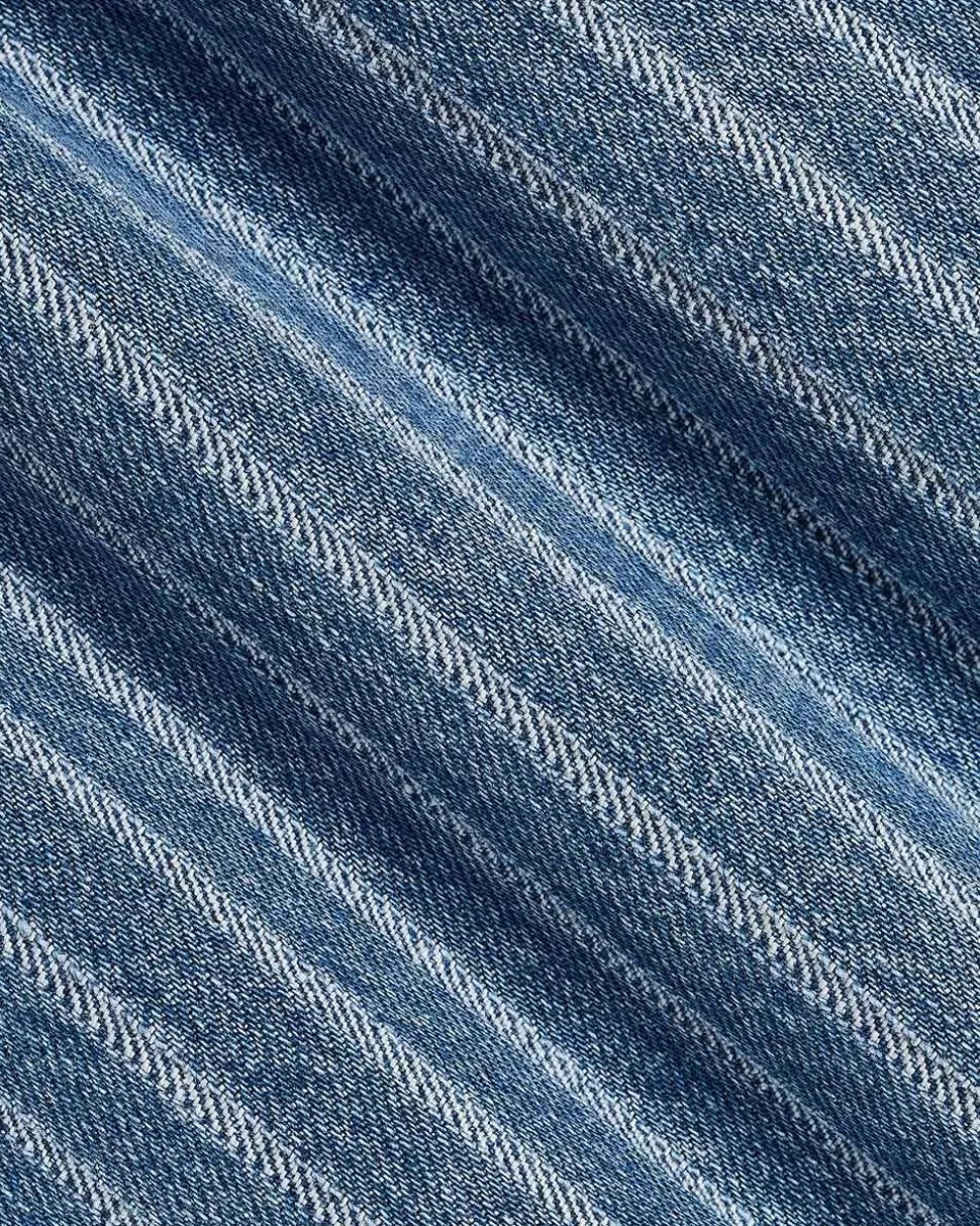 Striped High-Rise Denim Maxi Skirt