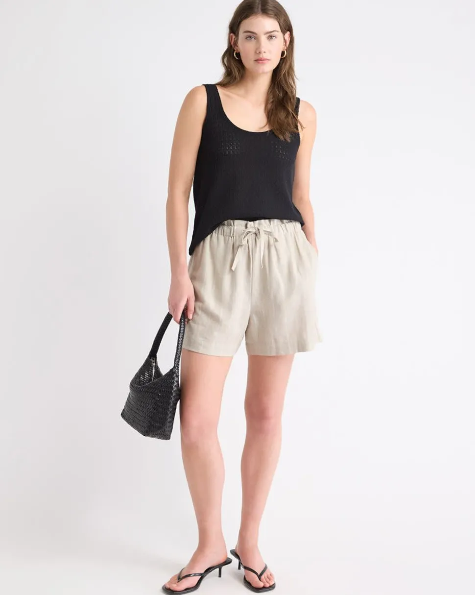 Striped High-Rise Linen-Blend Short