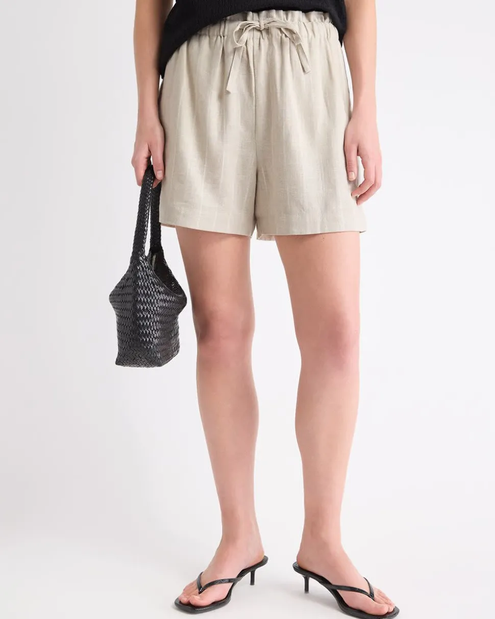 Striped High-Rise Linen-Blend Short