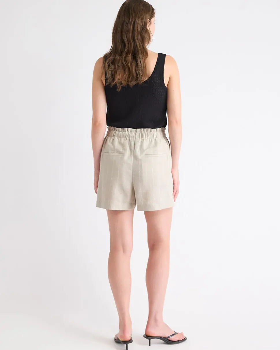 Striped High-Rise Linen-Blend Short