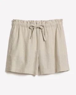 Striped High-Rise Linen-Blend Short