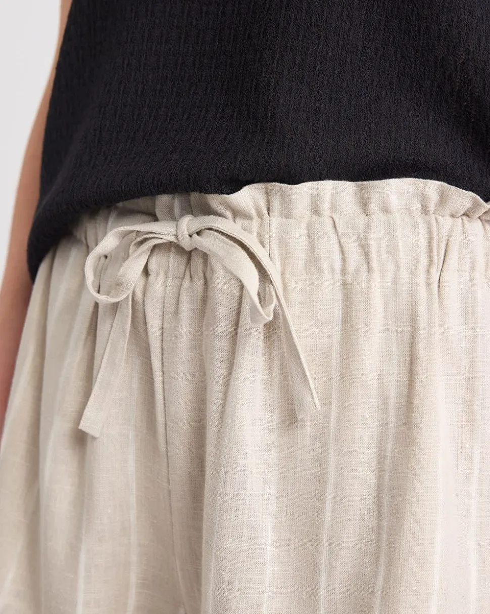 Striped High-Rise Linen-Blend Short