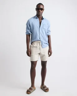 Striped Linen-Blend Short with Elastic Waistband