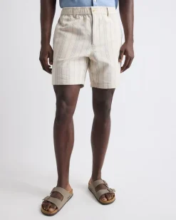 Striped Linen-Blend Short with Elastic Waistband