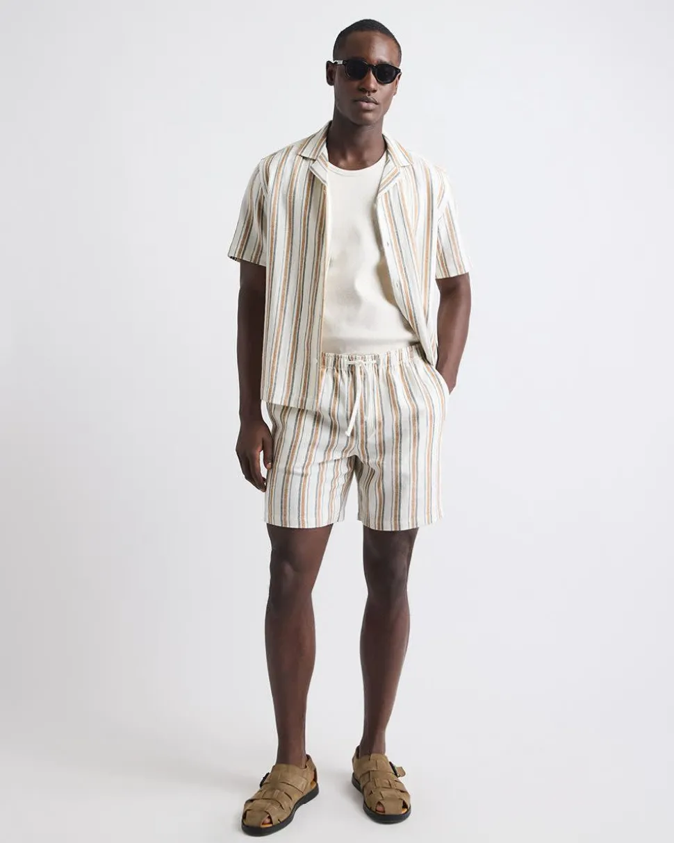 Striped Linen-Blend Short with Elastic Waistband