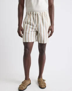 Striped Linen-Blend Short with Elastic Waistband