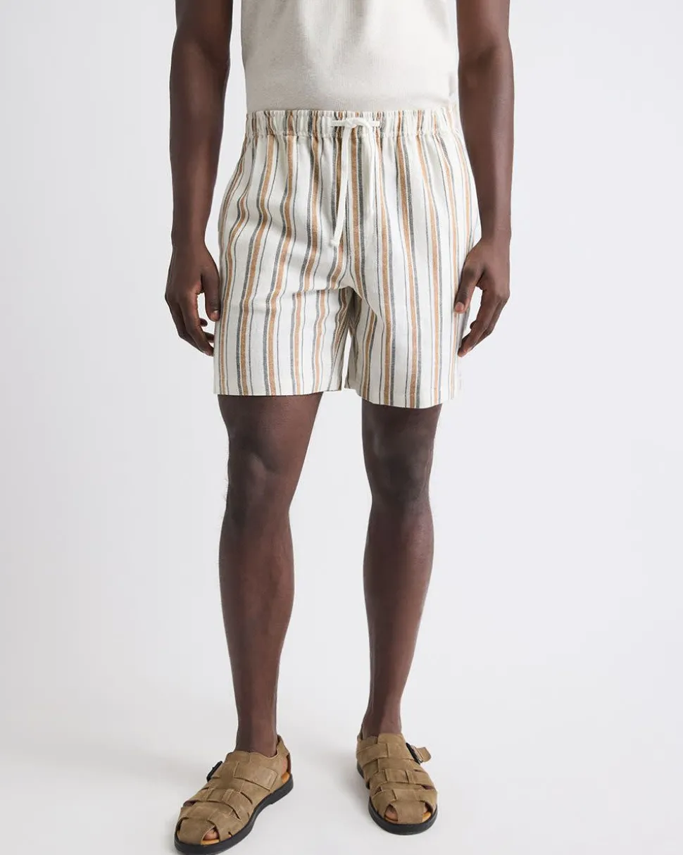 Striped Linen-Blend Short with Elastic Waistband