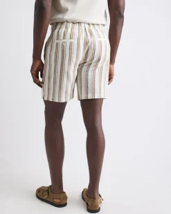 Striped Linen-Blend Short with Elastic Waistband