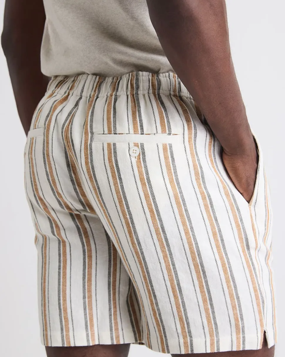 Striped Linen-Blend Short with Elastic Waistband
