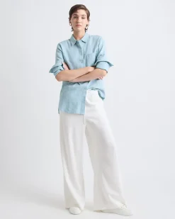 Striped Long-Sleeve Buttoned-Down Linen Blouse
