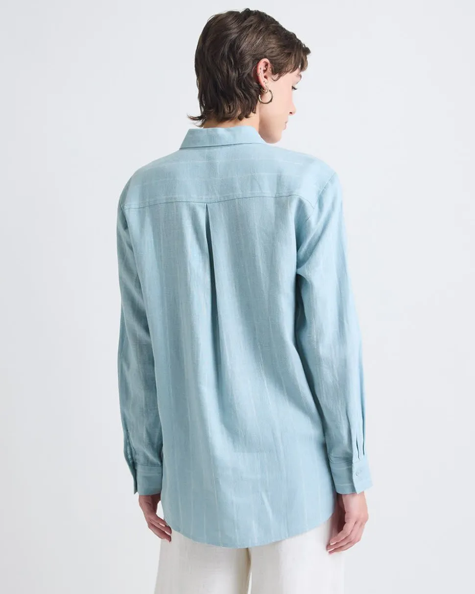 Striped Long-Sleeve Buttoned-Down Linen Blouse