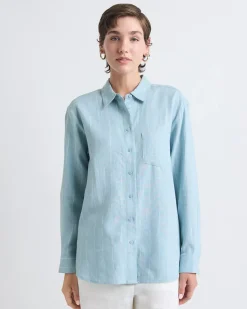 Striped Long-Sleeve Buttoned-Down Linen Blouse