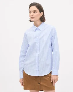 Striped Long-Sleeve Buttoned-Down Poplin Blouse