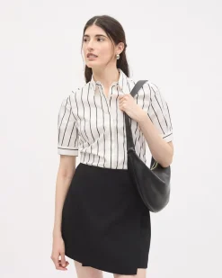Striped Short-Sleeve Buttoned-Down Poplin Blouse