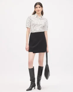 Striped Short-Sleeve Buttoned-Down Poplin Blouse