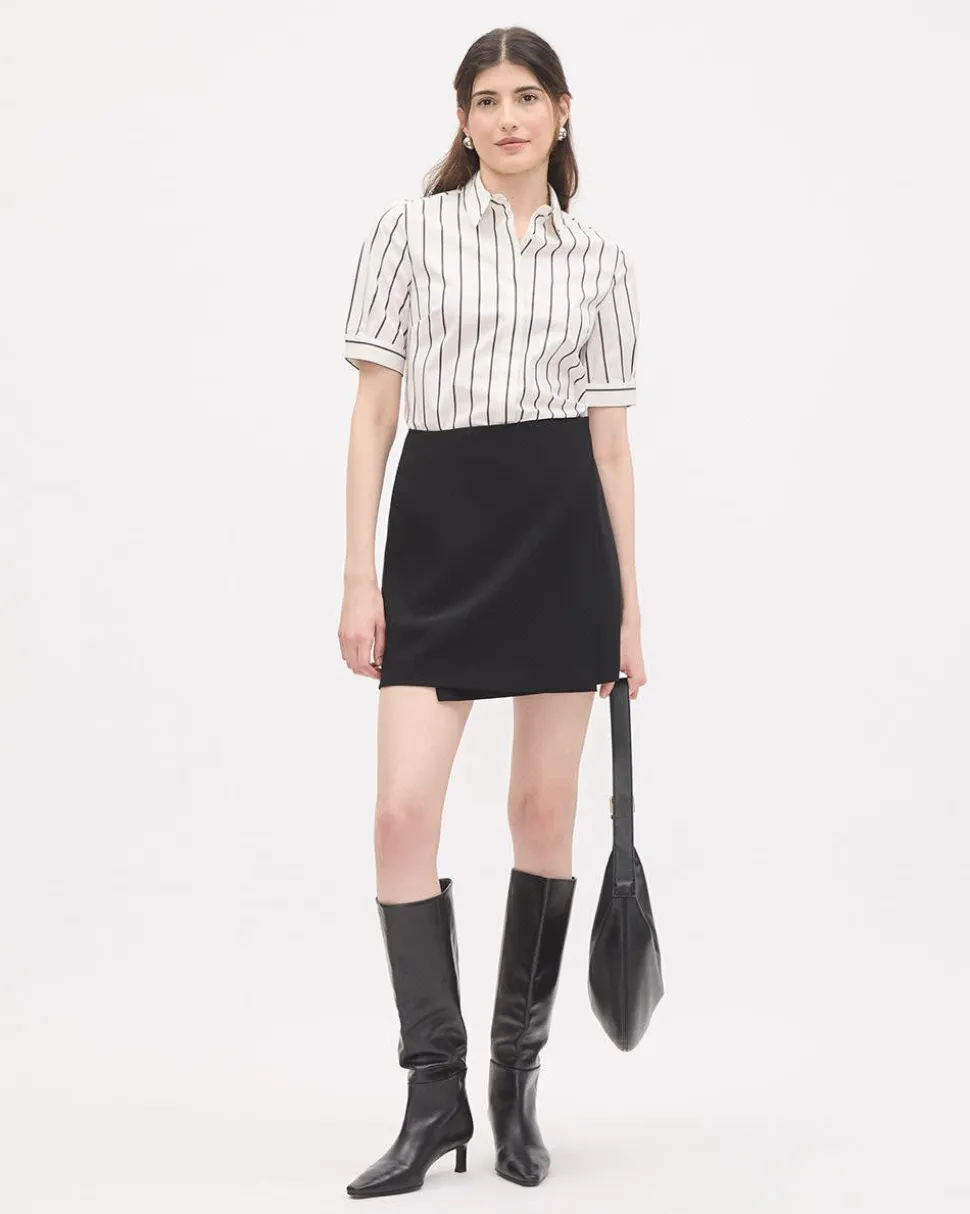 Striped Short-Sleeve Buttoned-Down Poplin Blouse