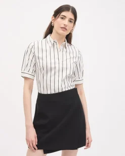 Striped Short-Sleeve Buttoned-Down Poplin Blouse