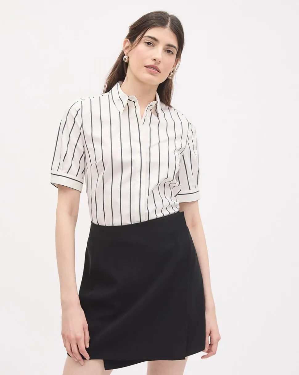 Striped Short-Sleeve Buttoned-Down Poplin Blouse