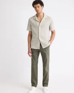 Striped Short-Sleeve Crochet Shirt with Camp Collar